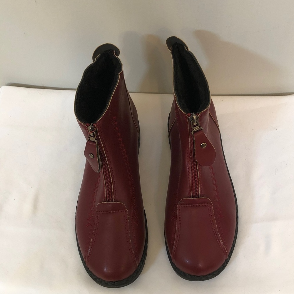 Red Leather Ankle Boots with Zipper